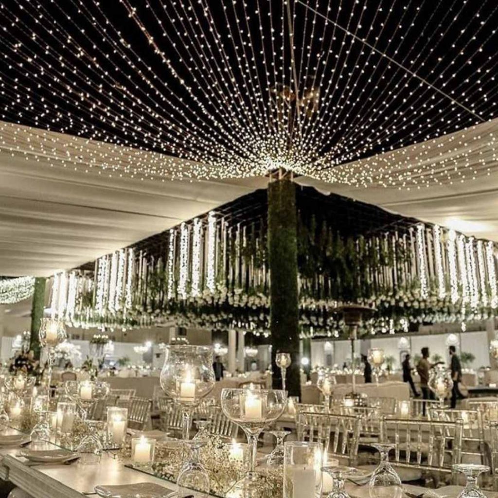 Magical fairy light canopy over wedding reception