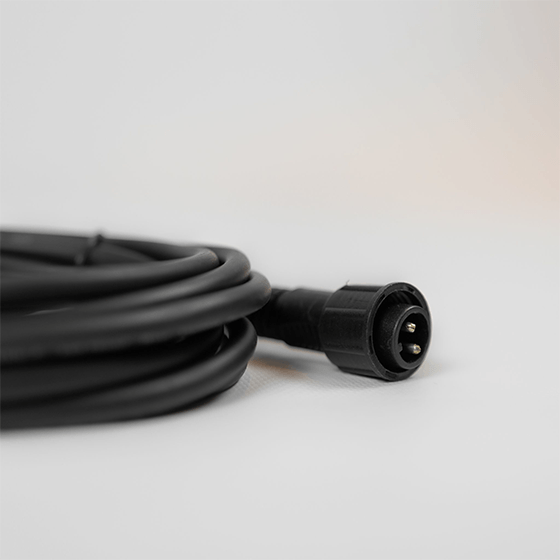 black festoon lighting cable on white background