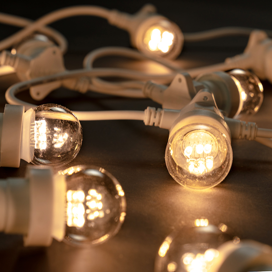 white led festoon string light on black background