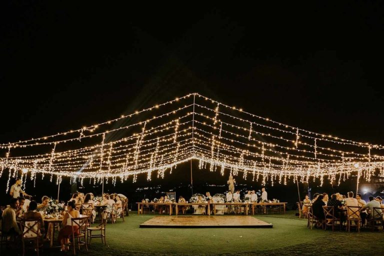 Charming fairy lights at a wedding party