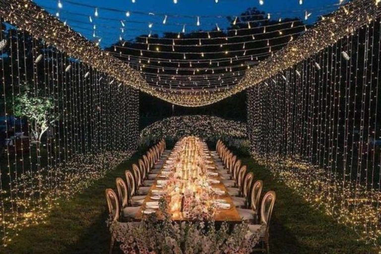 Mesmerizing lighting canopy at a wedding