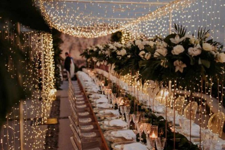 Mesmerizing lighting canopy at a wedding party