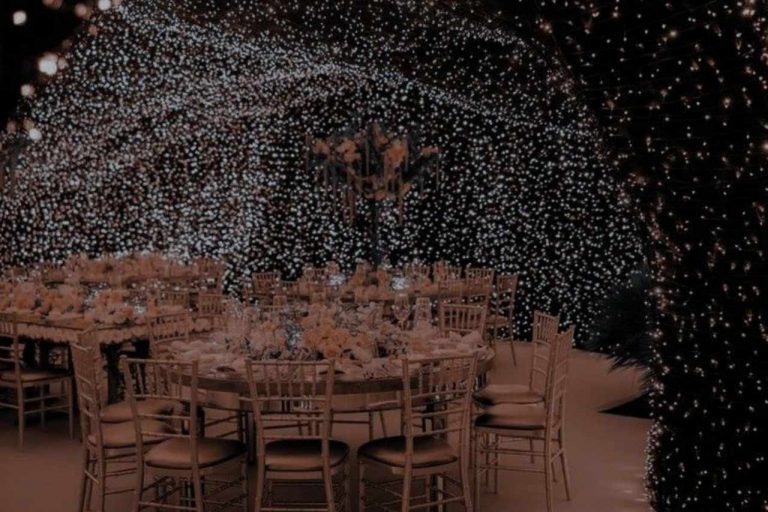 Attractive lighting canopy at a wedding reception
