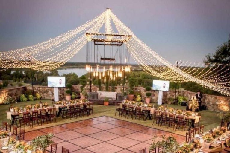 Attractive lighting canopy at a wedding day