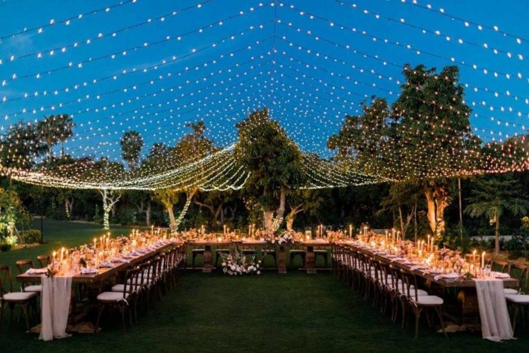 Charming lighting canopy at a wedding