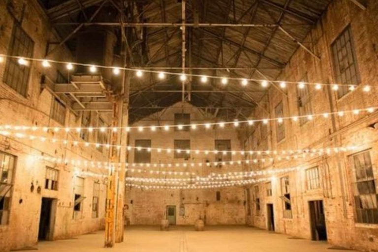 Beautiful festoon lights illuminating a party.