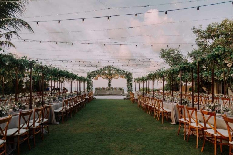 Pretty party festoon lights illuminating a special occasion.
