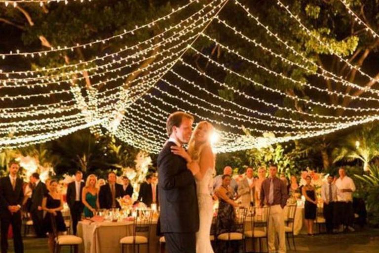 Lovely fairy lights at a wedding reception