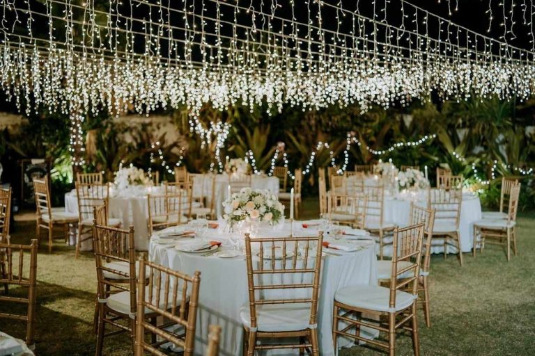 Mesmerizing festoon lights illuminating a wedding.