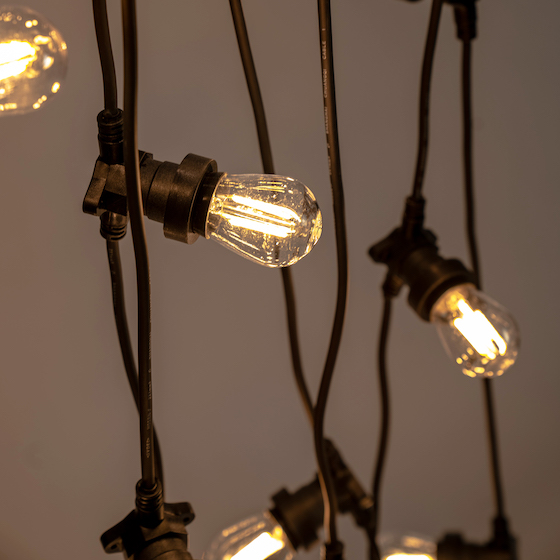 LED festoon lights with a warm white glow