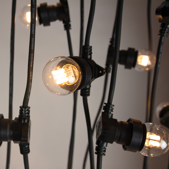 Warm white festoon lights with black cable